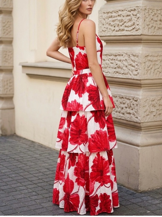 Karl Lagerfeld Dresses & Skirts - Karl Lagerfeld Paris Tiered Floral Print Red and White Maxi Dress size 6